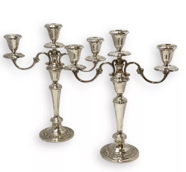 Gorham Sterling Silver 3 Light Candelabra Pair 'Strasbourg' 1130 14" Tall