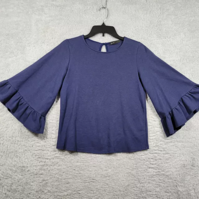 Gibson Shirt Womens XS Blue Bell Long Sleeve Ruffle Key Hole Back