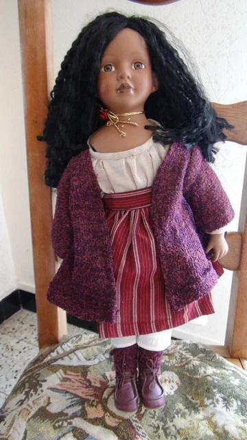 Ancienne Poupée Mulâtre En Habit Créole - 36 Cm, Occasion