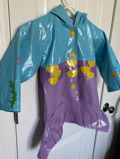 KIDORABLE 4T Mermaid Raincoat, Colorful Scales, Fins, Snaps and Hood, 4T 3