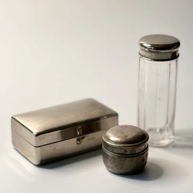 Vintage Dressing Table Accessories Grooming Cut Glass Jar Razor Case