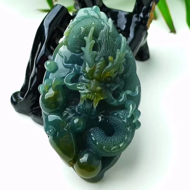 83mm Blue Green 100% Natural Jade Jadeite Handcarved Pendant Dragon YX0814