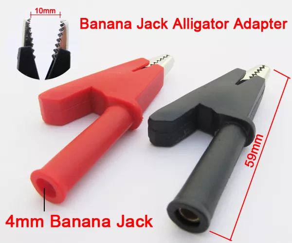 2x Alligator Clip to 4mm Banana Jack Insulate Clamp 2 colors Red Black Open 10mm