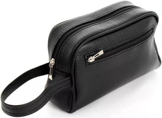 Bolso de Mano Hombre Mujer Bolso Mano Bolsa Belleza Caso De Pulsera Negro Piel