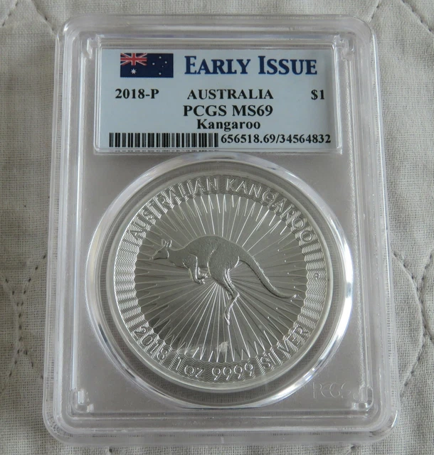 AUSTRALIA 2018 KANGAROO 1oz .9999 SILVER DOLLAR SLABBED PCGS MS69 EARLY STRIKE
