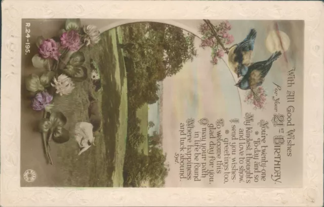 real photo birthday 21st cows in meadow birds and floral rotary
