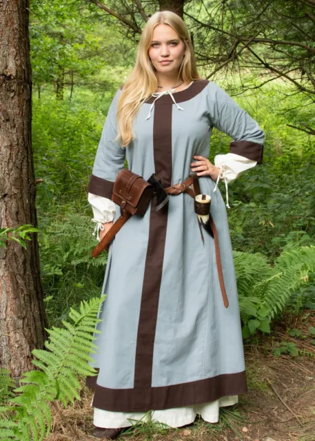 Battle-Merchant Moyen Âge Robe Gudrun Bleu Gris / Braun Viking Larp Costume