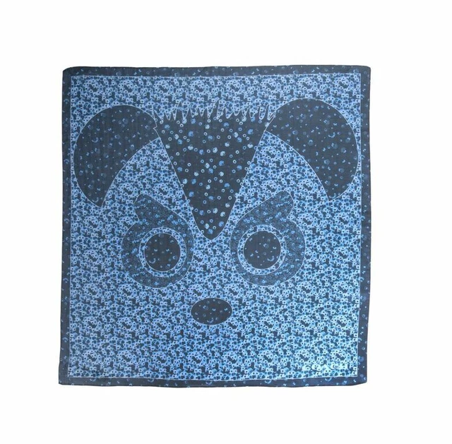 NWT Coach Bear & Floral Printed Bandana Scarf Navy Silk Blend Face Cover Women