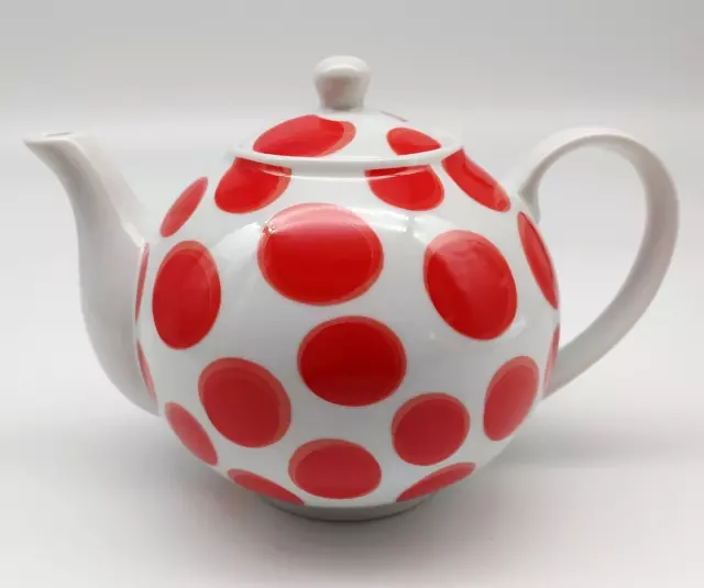 Théière en porcelaine - Blanche et Rouge à pois - 3 à 4 Tasses 2