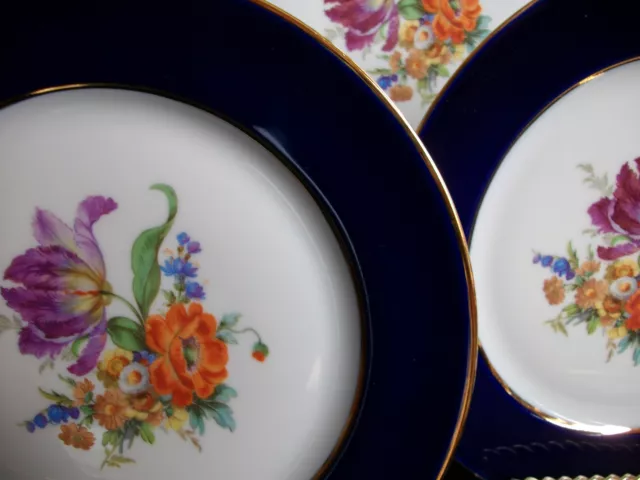 KUBA PORZELLAN-JKW/HEINRICH BAVARIA- c1945-PLATE(S) 8"-COBALT! FLORAL!MINT!GILT! 2