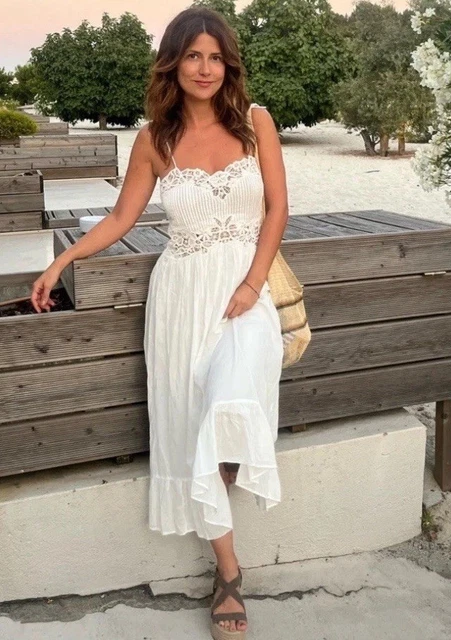 ZARA WHITE LONG Embroidered Dress With Ruffled Hem Size L 59.99 - PicClick  UK