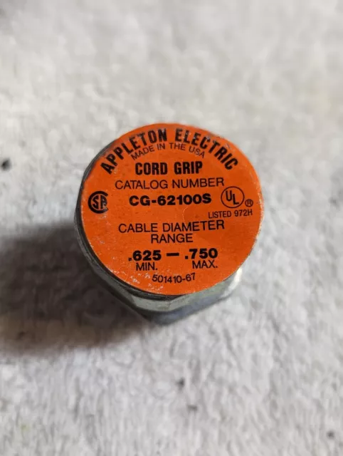 Appleton Cg-62100S Cord Grip Range 0.625-0.750. Compression Connectors.