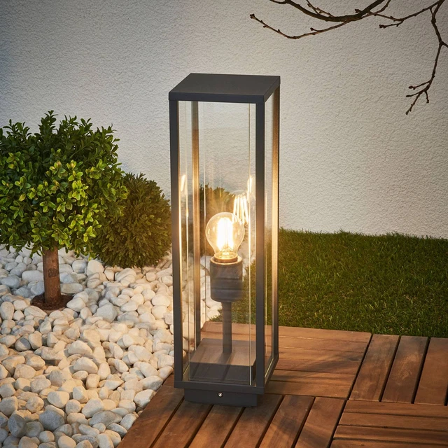 Sockelleuchte Annalea E27 Glas Klar Gestell Aluminium Dunkelgrau Lampenwelt IP54