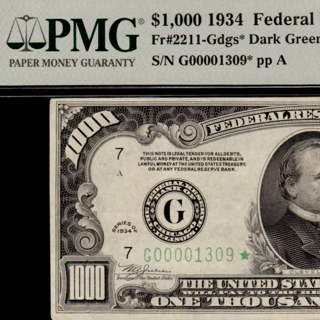 AMAZING *STAR NOTE* PMG 35 1934 $1000 One Thousand Dollar Bill 500 Fr2211* 1309*