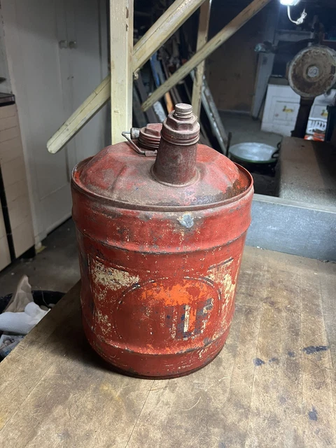 VINTAGE OLD RARE Gulf Gulflube Logo Motor Oil Five 5 US Gallon Metal ...