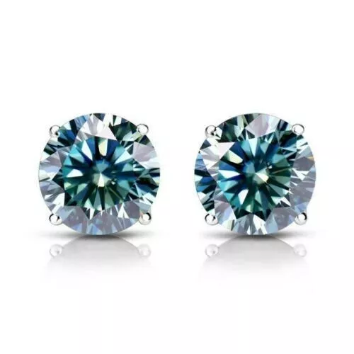 5.00 ct Certified Blue Treated Diamond Studs Earrings in 925 Sterling Silver !