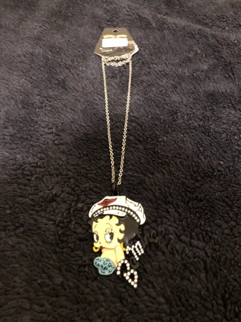 King Features Betty Boop Rhinestone White Pendant Necklace Be Mine