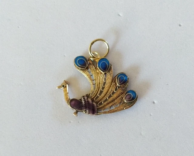 Pendentif Ancien émaillé Argent 'Les Amoureux De Peynet' - Bleu, Rond - Bijou Vintage Occasion