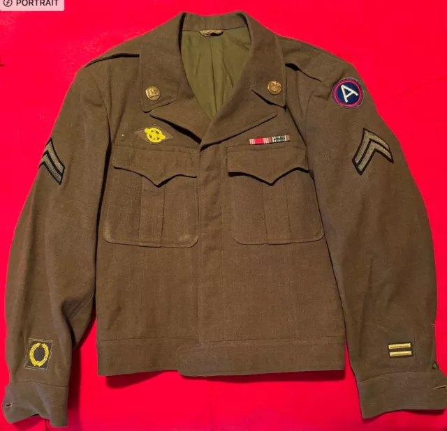 1944 WWII US 3rd Army OD Wool Field Jacket with named Good Conduct Medal