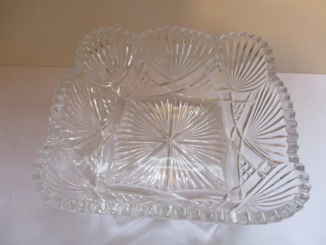 Vintage ~ American Brilliant Cut Glass  6 1/2" Square Bowl ~ Sawtooth Rim