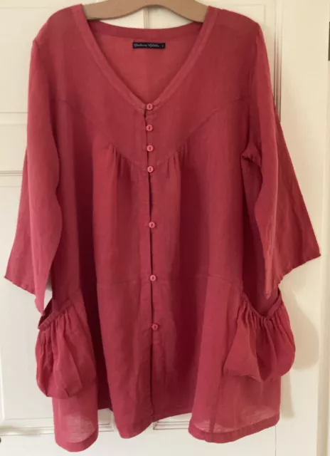 Gudrun Sjoden Red Fine Cotton Linen Mix Relaxed Vneck Tunic Top L