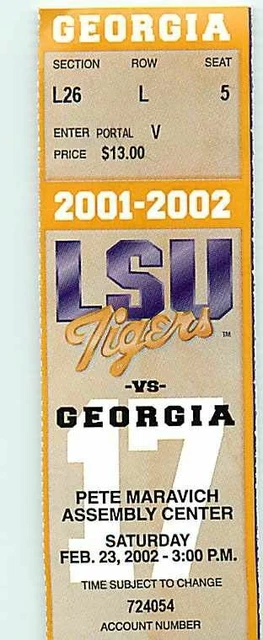 Ticket College Basketball Georgia 2001 - 02  2.23 - LSU Tigers