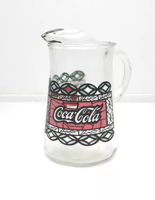 Vintage Tiffany Style Enjoy Coca - Cola Stained Glass Motif Pitcher With Ice Lip