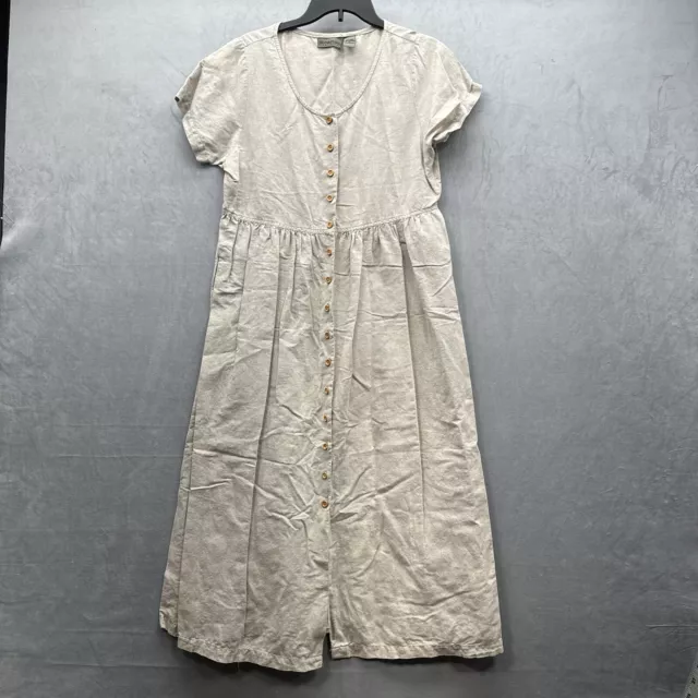 Women's Maxi Button-up Linen Dress Medium Modest Cottagecore Lagenlook Vintage