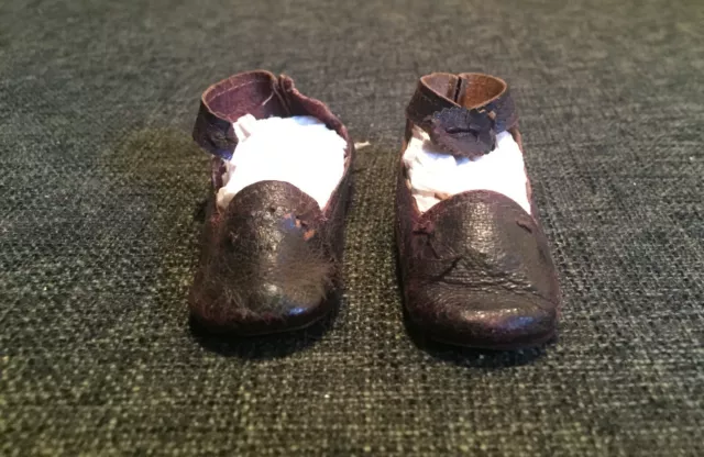 Paire de chaussures pour poupées anciennes Jumeau, Bru, Steiner, SFBJ