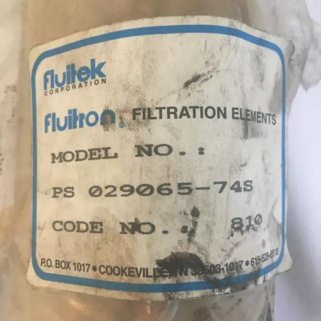 NEW Fluitek Corp Model PS 029065 Code 810 Fluitron Filtration Element Filter