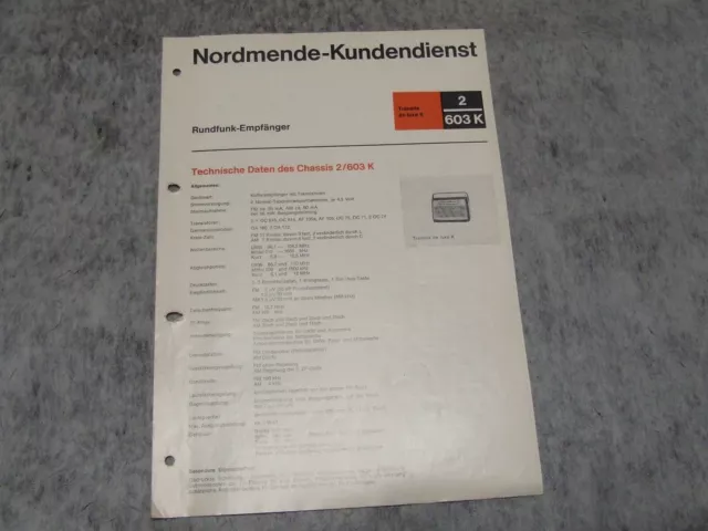 Schaltplan Service Manual Kofferradio Radio Nordmende Transita de luxe K  2/603K