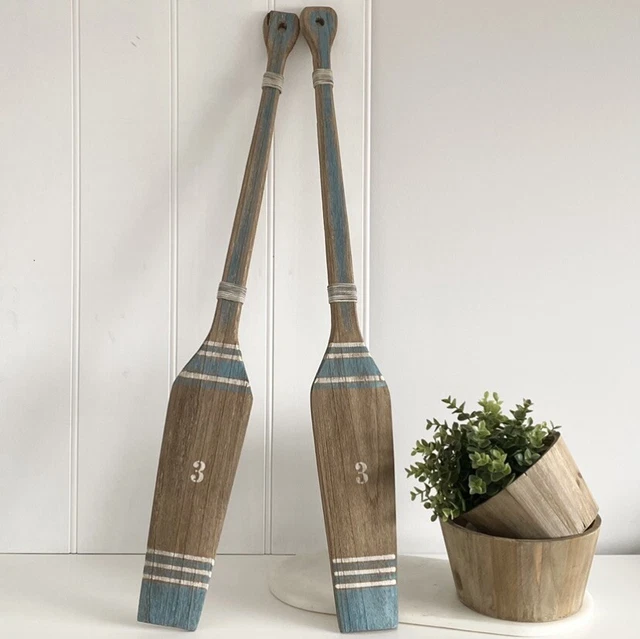Blue Rustic Oars Paddles Large Beach Coastal Hamptons Decor Wood Rope 90cmL
