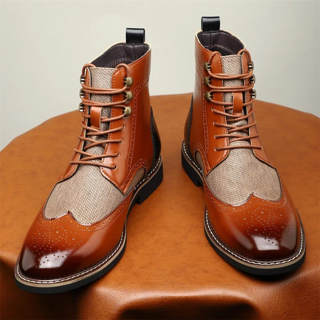 MEN'S WINGTIP BROGUE Oxford Boots Two-Tone Design Lace Up Dress Ankle ...