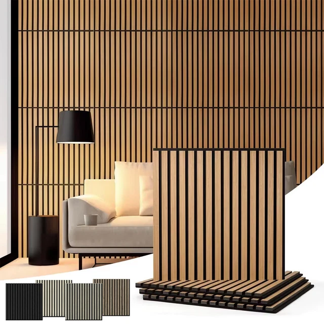 SQUARE WOOD WALL Panel Acoustic Wooden Slat Wall Mini Panels 600mm x ...
