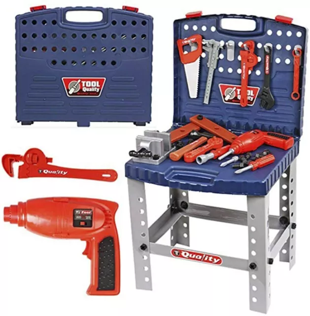 Kids 69 Piece Toy Tool Kit Play Set Folding Work Bench Workshop with Drill Porta