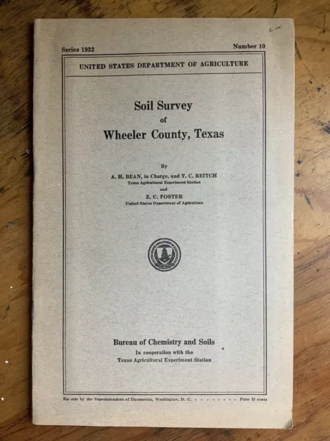 1932 Soil Survey Wheeler County, Texas United States Dept. Agriculture With Map
