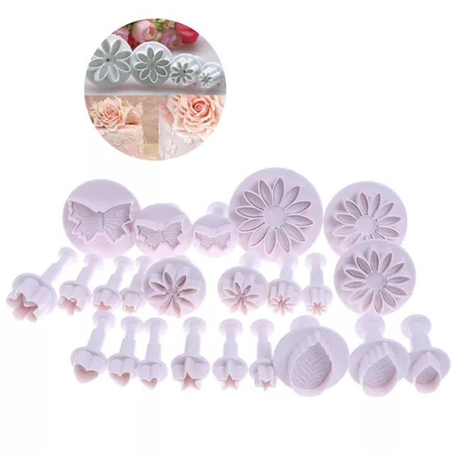 Plastic Flower Fondant Cake Tools Sugar Craft Plunger Cutter Baking Cookies ~LO