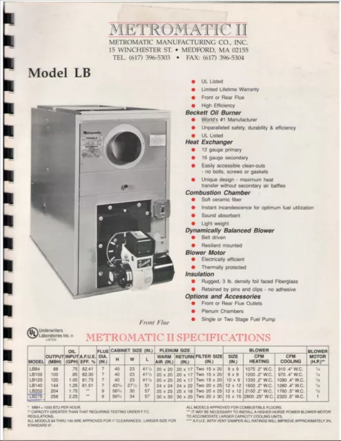 Metromatic Warm Air Furnace Catalog Prices and Multipliers from 1992
