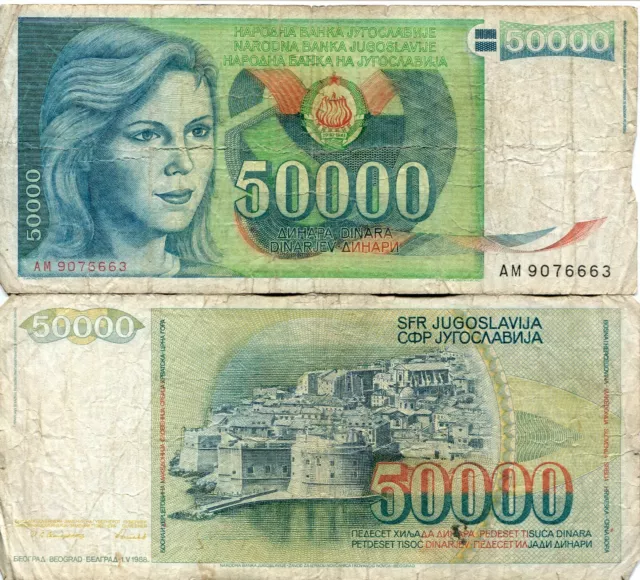SFRJ Yugoslavia 1988 50000 Dinara Socialist Dinara Communist Banknote Dinar
