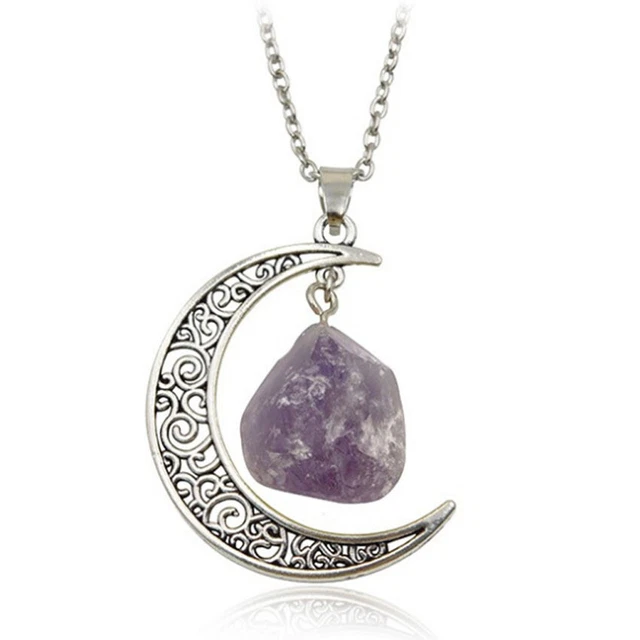 Natural Quartz Crystal Pendant Chakra Healing Gemstone Moon Necklace Jewelry