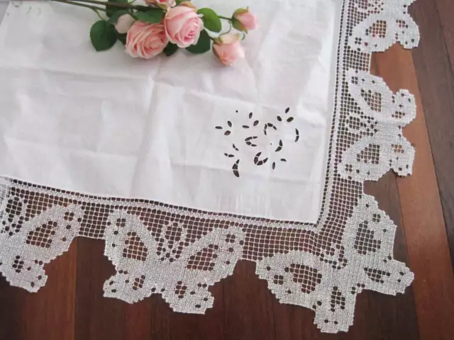 Beautiful Butterfly Handmade Filet Lace Flower Hemstitch Cotton Table Cloth