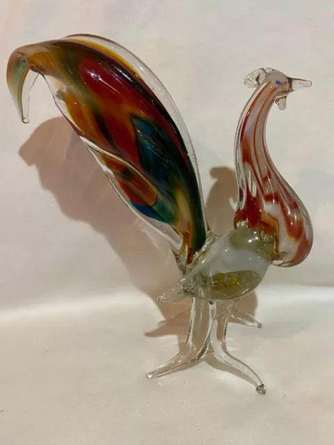 vintage murano hand blown rooster art 8" tall excellent condition 2