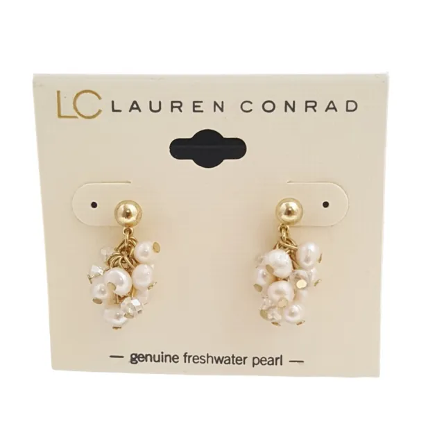 Lc Lauren Conrad Gold Tone Freshwater Pearl Cluster Earrings Nwt