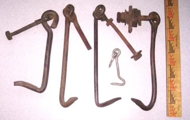 Antique OLD Vintage LOT of 14 Iron Gate Barn Door Hooks Latches Some with Catch 3