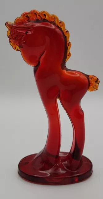 Vintage Retired Mosser Glass Pony Trojan Horse Figurine Ruby Red  5.5" Tall GLOW