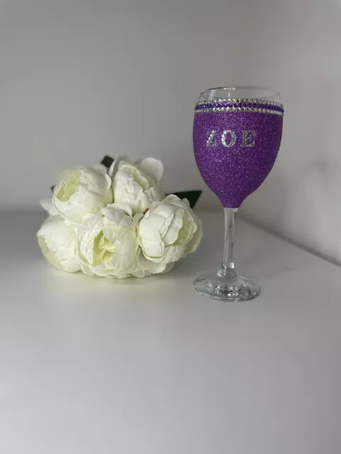 Personalised Glitter Rimed With Rhinestone Diamante Trim Wine Glass