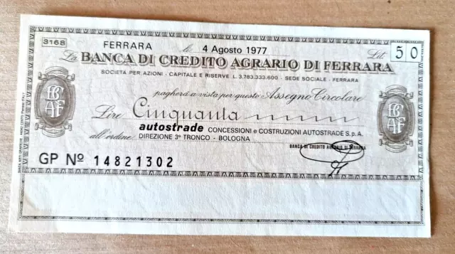 Miniassegno 50 Lire Banca Di Credito Agrario Di Ferrara  - Ottimo Stato