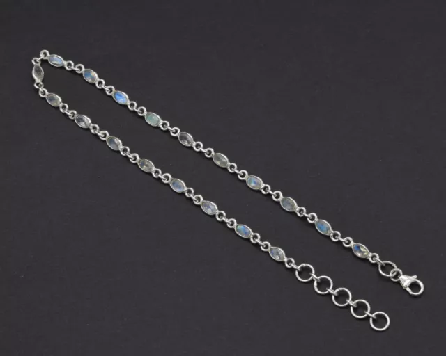 925 Solid Sterling Silver Faceted White Rainbow Moonstone Anklet-11.8 Inch w084