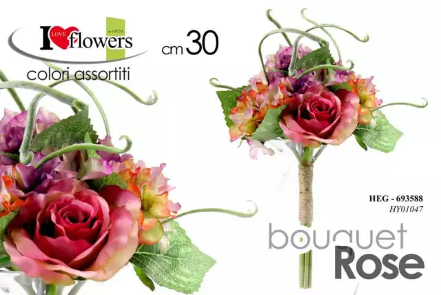 Bouquet Rose 30 Cm Mazzo Mazzolino Fiori Finti Rosa Fiore Artificiale Stelo Ass