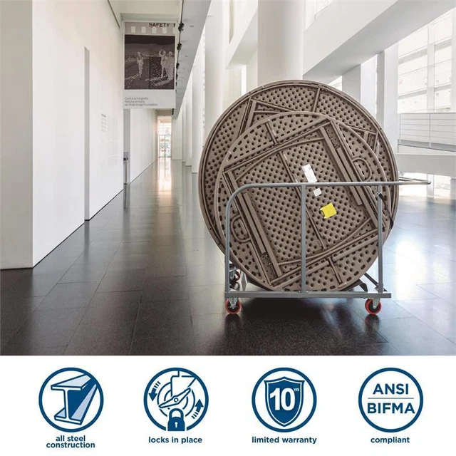 ZOWN Commercial Heavy Duty Round Folding Table Trolley Cart in Gray